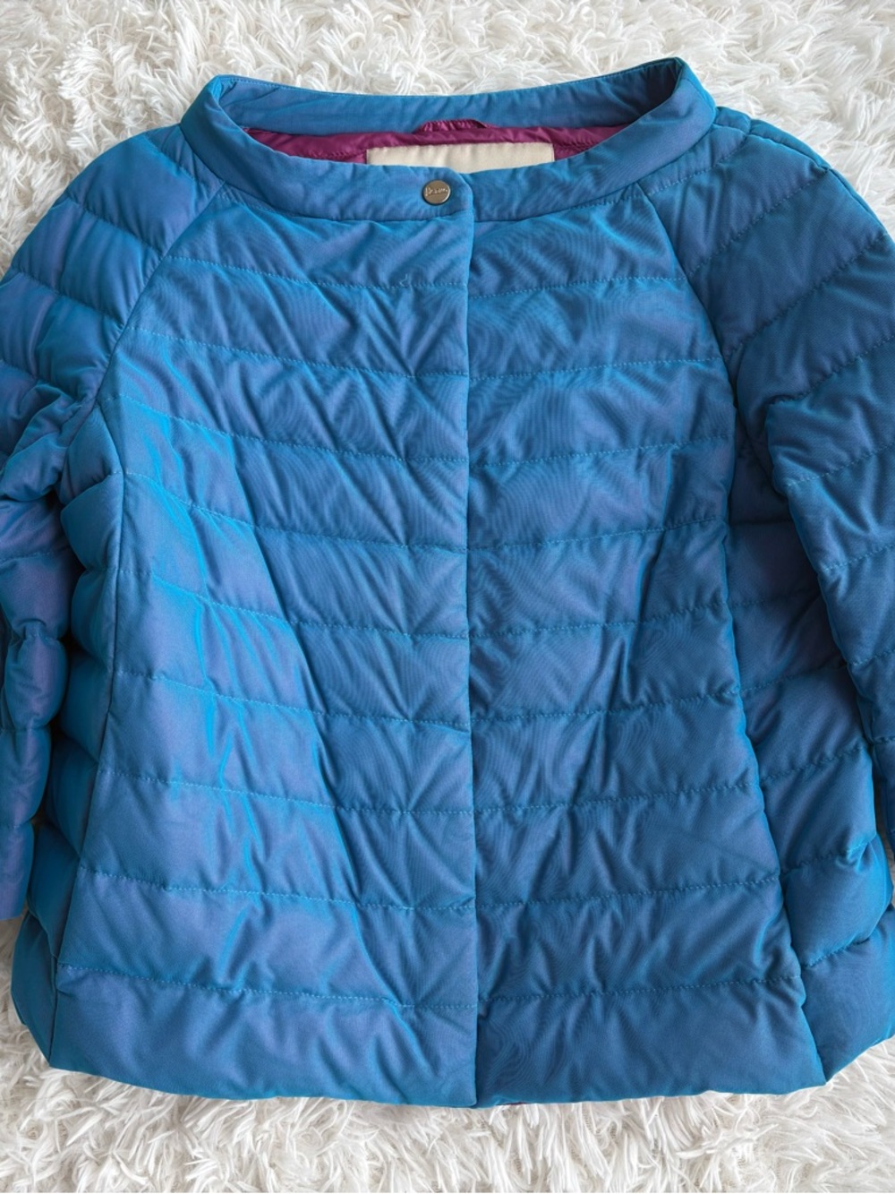 Herno Light Blue Down Jacket with Pink Lining – Size 42 – Elegant 3/4 Sleeve